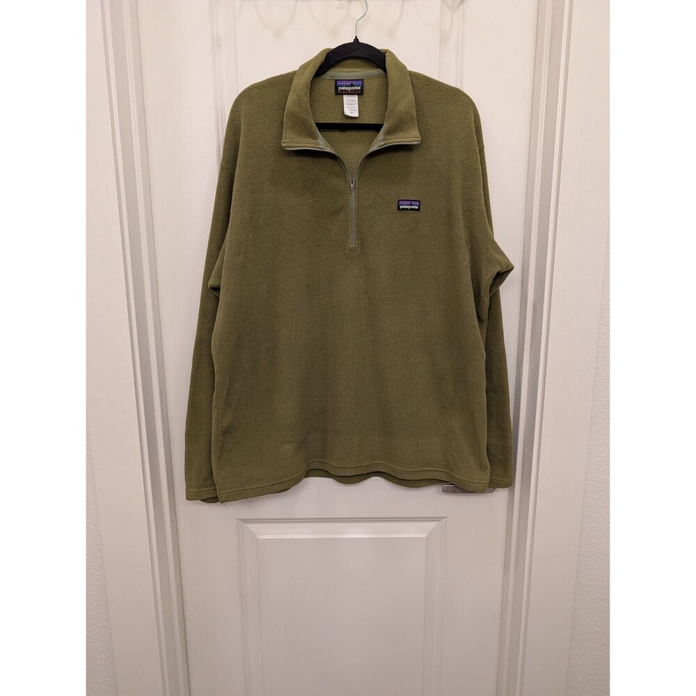 Patagonia Synchilla Fleece Pullover Mens XL Olive Green Quarter Zip Up Top FLAW